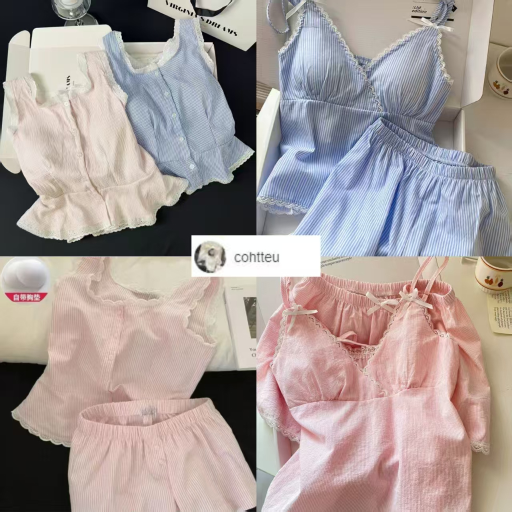 (ราคาถูกที่สุด)ชุดนอนผู้หญิงฤดูร้อน，มาพร้อมกับแผ่นรองหน้าอก，ลวดลายน่ารัก，ขาสั้น+เสื้อ，M-2XL