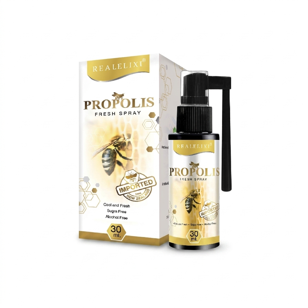 Propolis Fresh Spray สเปรย์ฉีดปากสูตรเข้มข้น ผสานน้ำผึ้งและสมุนไพรธรรมชาติ ช่วยให้ชุ่มคอ ลดกลิ่นปาก