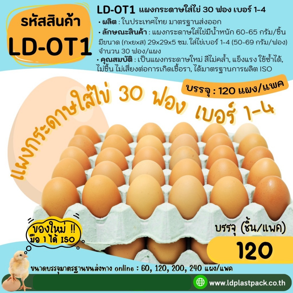 (120 แผง ของใหม่ มือ1) [LD-OT1]แผงกระดาษใส่ไข่ แบบมีรู ถาดใส่ไข่กระดาษ แผงไข่ 30ฟอง ใส่ไข่เบอร์1-เบอ