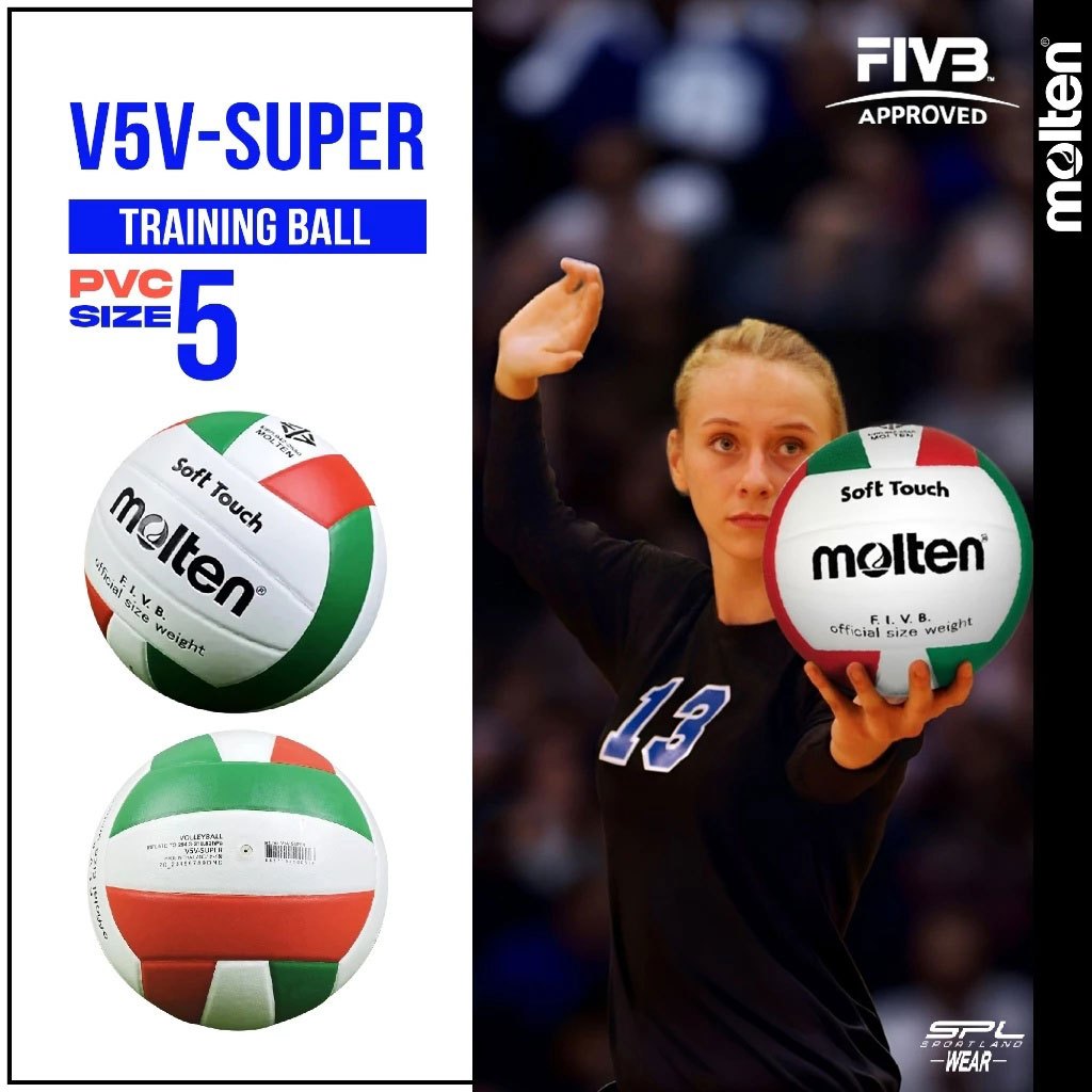 MOLTEN ลูกวอลเลย์บอลหนัง Volleyball PVC V5V-Super WH/R/G (490)