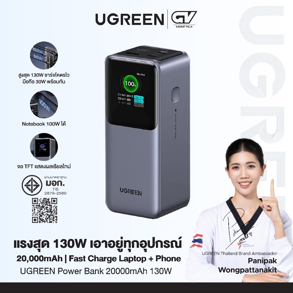 UGREEN Power Bank แบตสำรอง 20000mAh 130W (2C1A) พาวเวอร์แบงค์ชาร์จเร็ว PD Fast Charging รุ่น 35524B