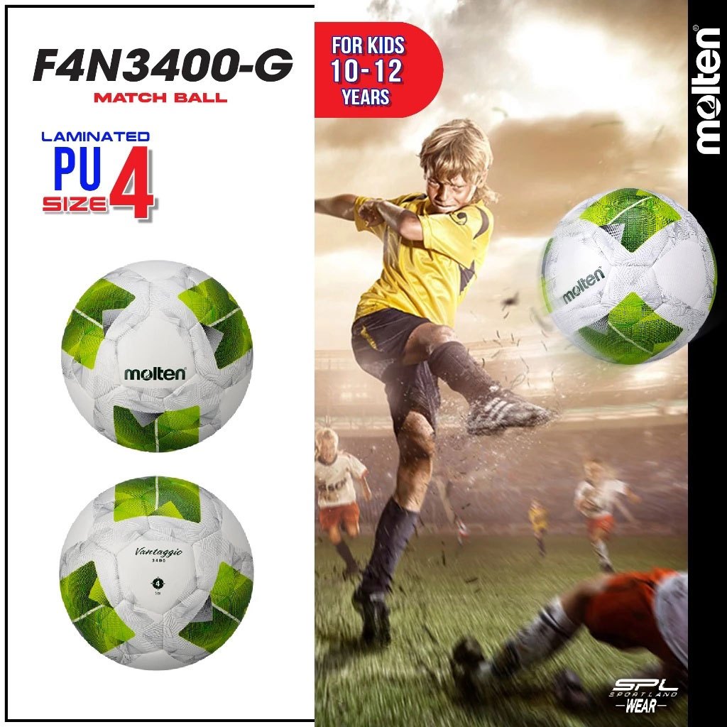 [ลิขสิทธิ์แท้]MOLTEN ลูกฟุตบอลหนัง หนังพียู Football PU เบอร์ 4 Pk F4N3400-G สพก (950)