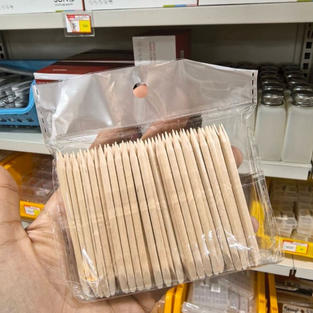 ไม้ส้ม/ไม้ดันหนัง 1 แพ็คมี 100 ชิ้น ก้านไม้ขูดสีเจล สำหรับแซะสีเจล (Cuticle Pusher Stick)