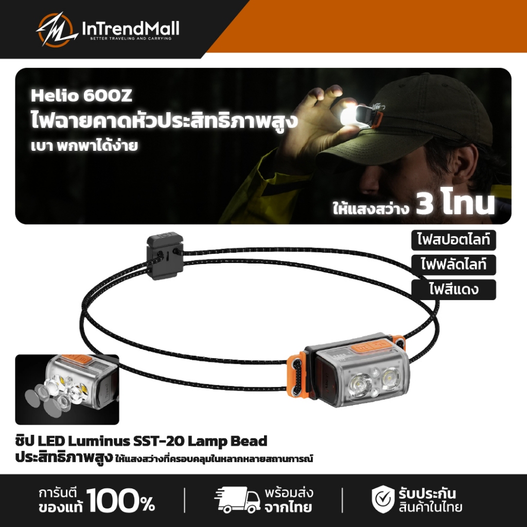 FLEXTAIL Helio 600Z ไฟฉายคาดหัวประสิทธิภาพสูง เบา พกพาได้ง่าย ปรับแสงไฟได้ 6 โหมด