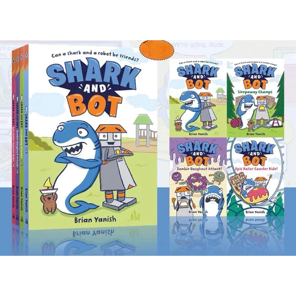 Shark and Bot ฉลามและหุ่นยนต์ คู่หูเพื่อนซี้ ชุด 4 เล่ม การ์ตูนช่อง การ์ตูนเด็กภาษาอังกฤษเสริมทักษะ(200200300)