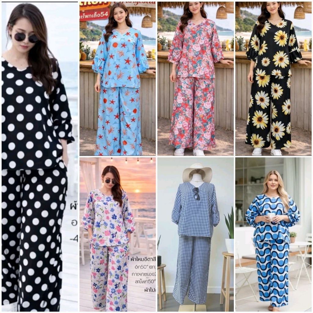 📌ชุดเซ็ทเสื้อ+กางเกง 📍อก50" เอว28-46"📍 ผ้าไหมอิตาลี่พิมพ์ลาย แขน5ส่วน ขอบเอวหน้าเรียบ เอวยาง กระเป๋าข้าง