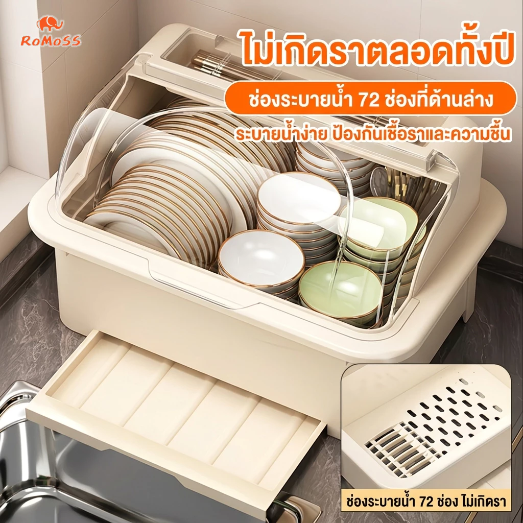 ROMO ที่คว่ำจาน ที่คว่ำจานทรงโค้งมน UV (มีฝาปิด) กันฝุ่นละออง กันแมลง  ที่เก็บจาน อเนกประสงค์ แข็ง thumbnail 3