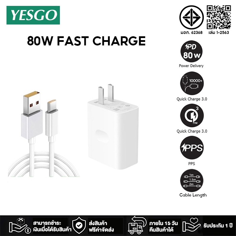 OPP (รับประกัน 1 ปี) 80W สายชาร์จ type c หัวชาร์จ Super Fast Charge 80W Adapter + TypeC Fast Charge 