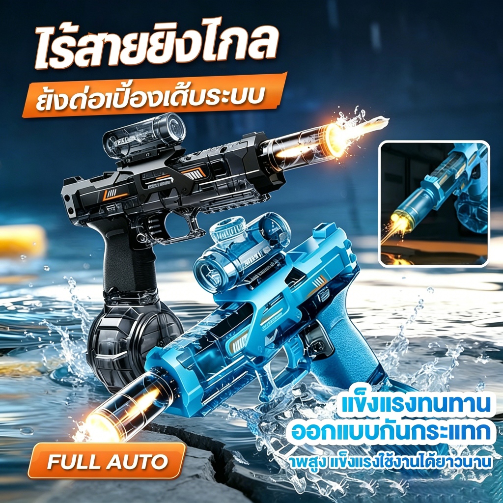 Water Gun ปืนฉีดน้ำไฟฟ้าอัตโนมัติ ยิงไกล ของเล่นเด็กสงกรานต์ ปืนฉีดน้ำไฟฟ้า LED Light อัตโนมัติ ความจุมาก พร้อมส่งจากไ