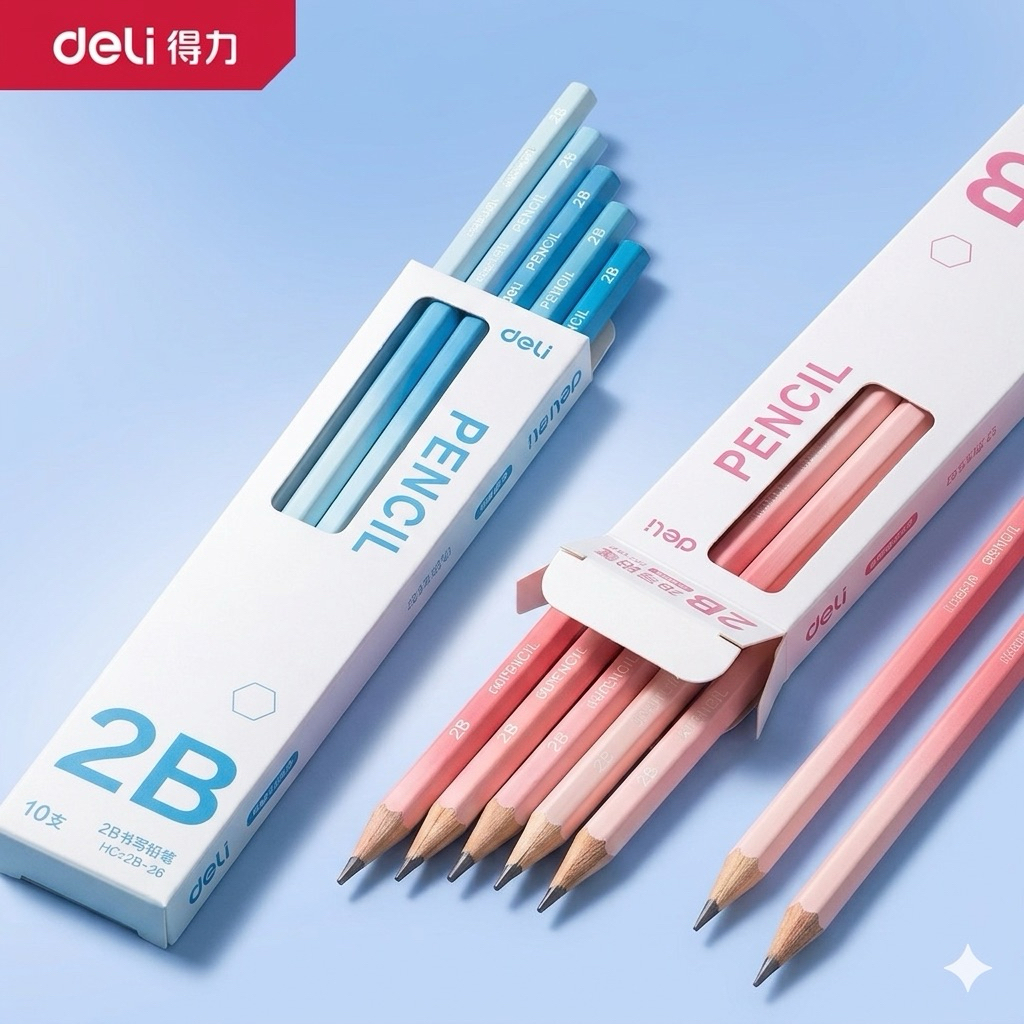 🏡บ้าน2เอ พร้อมส่ง ดินสอ Deli 6เหลี่ยม จับถนัดมือ (2B กล่อง10แท่ง)