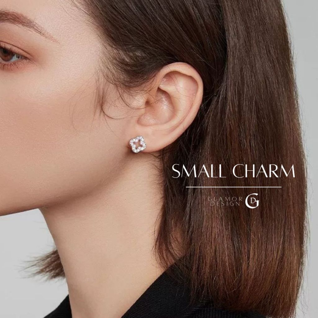 GLAMOR✨ต่างหูเงินแท้ Small Charm ต่างหูรูปใบโคลเวอร์สี่แฉกประดับเพชรเม็ดเล็ก ใส่ได้ตั้งแต่เช้ายันค่ำ