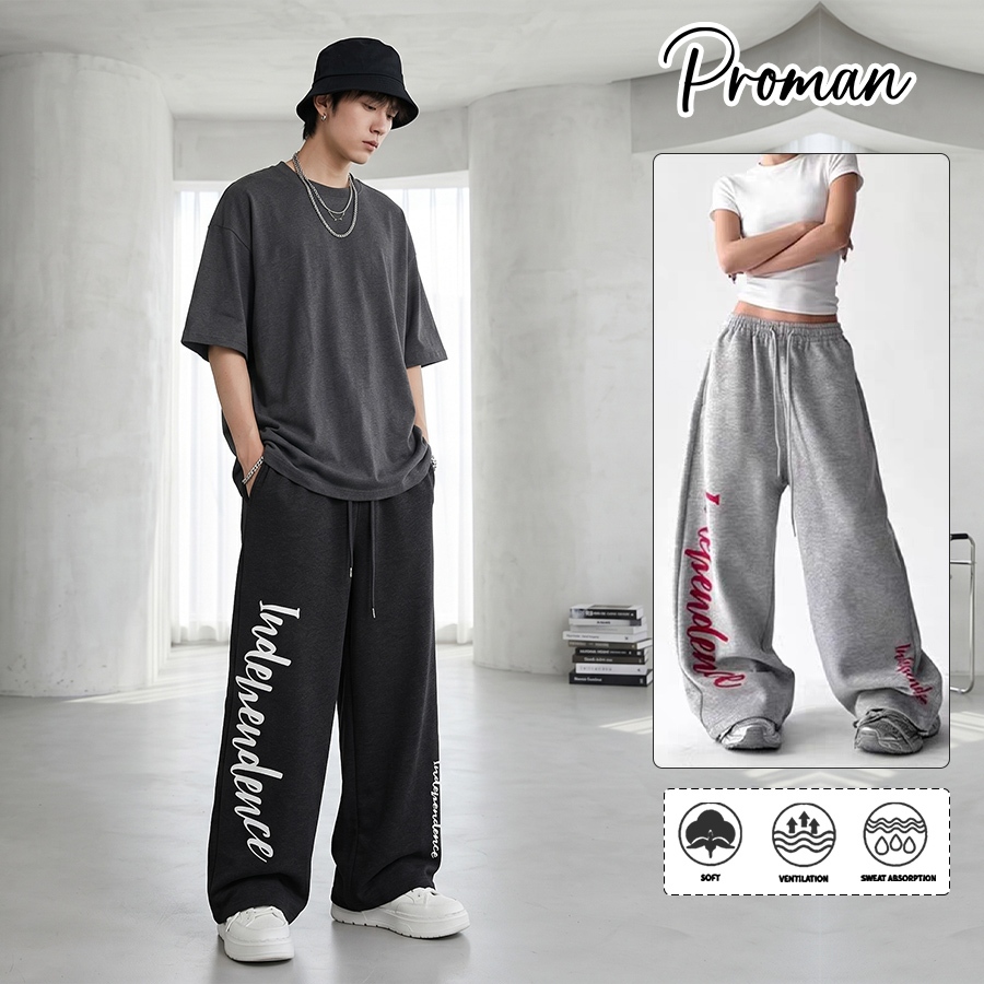 PROMAN กางเกงขายาวลายผู้ชายฤดูร้อน  ทรงตรง  สบายและระบายอากาศได้ดี  แฟชั่น  หลวม  สำหรับผู้ชายผู้หญิง