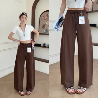 Reallyshops #52050(K) กางเกงขายาวทรงกระบอกใหญ่ เชือกหน้า เอวยางยืด ผู้หญิง