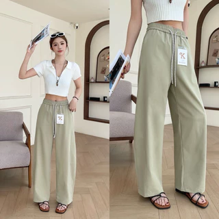 Reallyshops #52050(K) กางเกงขายาวทรงกระบอกใหญ่ เชือกหน้า เอวยางยืด ผู้หญิง