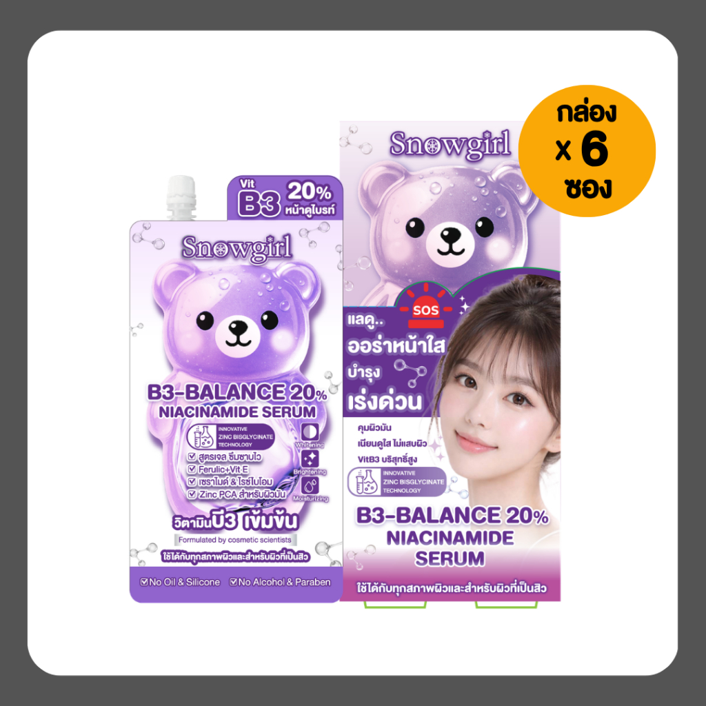 (กล่อง 6 ซอง) Snowgirl B3-Balance 20% Niacinamide Serum 10 g.