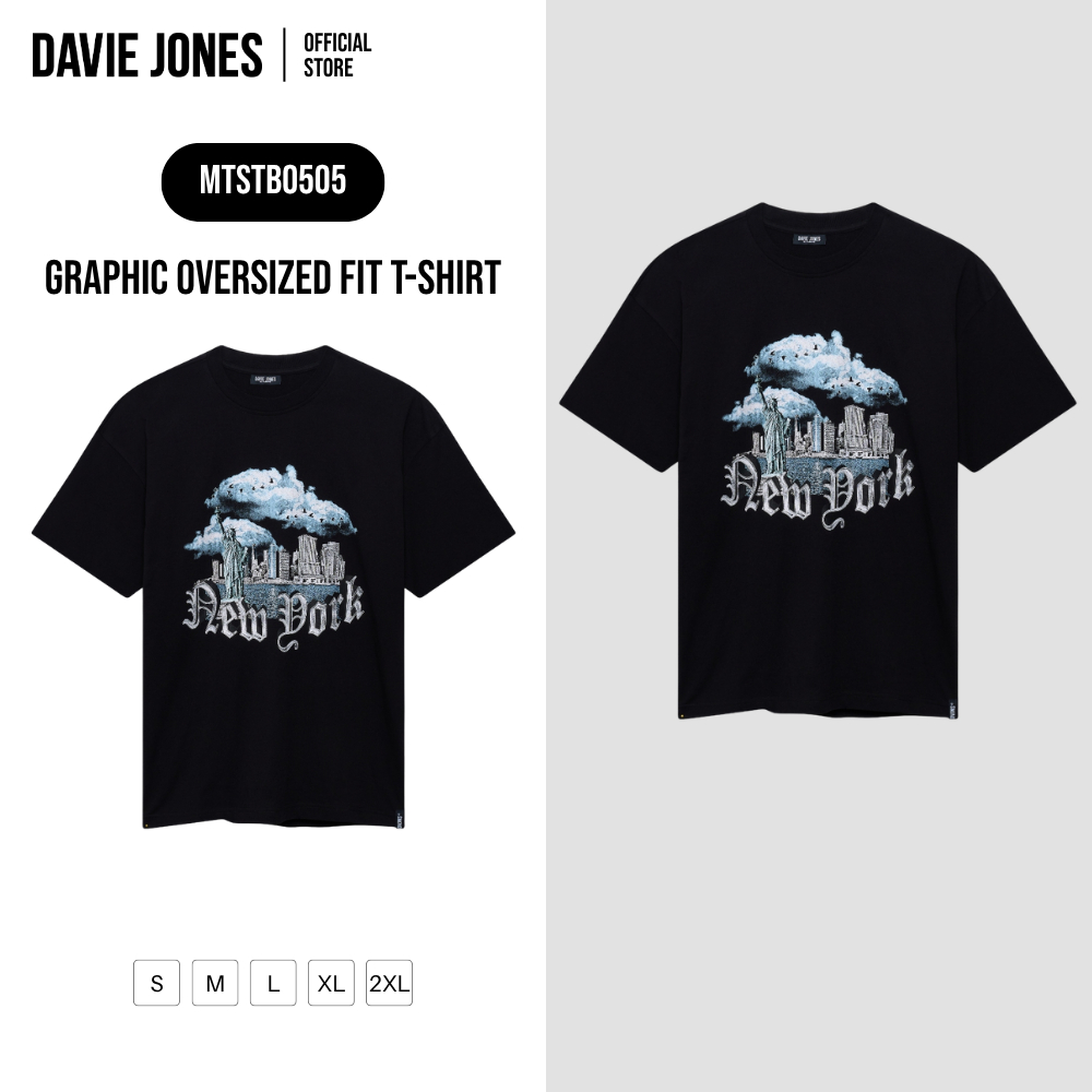 DAVIE JONES [BE FEARLESS] เสื้อยืดผู้ชาย Graphic Oversized Fit T-Shirt T สีดำ TB0505
