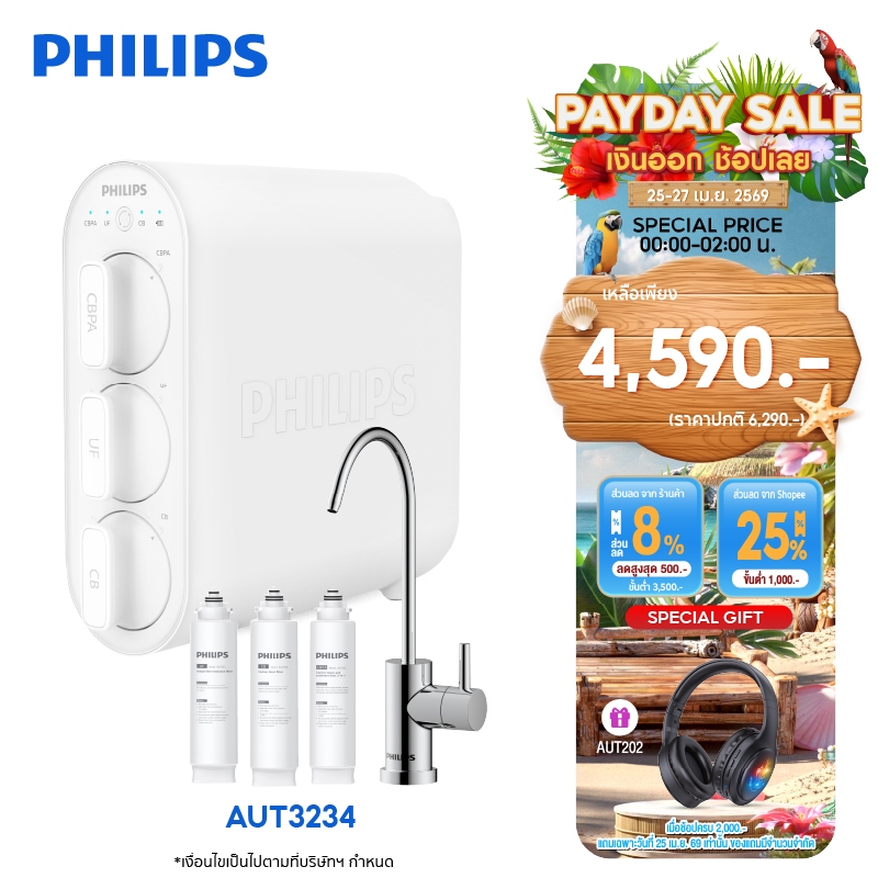 Philips water AUT3234 เครื่องกรองน้ําดื่ม ที่กรองน้ํา การกรอง 4 ขั้นตอน