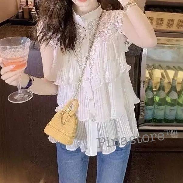 p40 เสื้อคอกลมแขนกุดแต่งลูกไม้ช่วงบนล่างอัดพีทงานน่ารัก. งานเรียบหรูดูแพงงานใส่ออกมาน่ารัก สีขาว สีดำ อกได้ถึง42