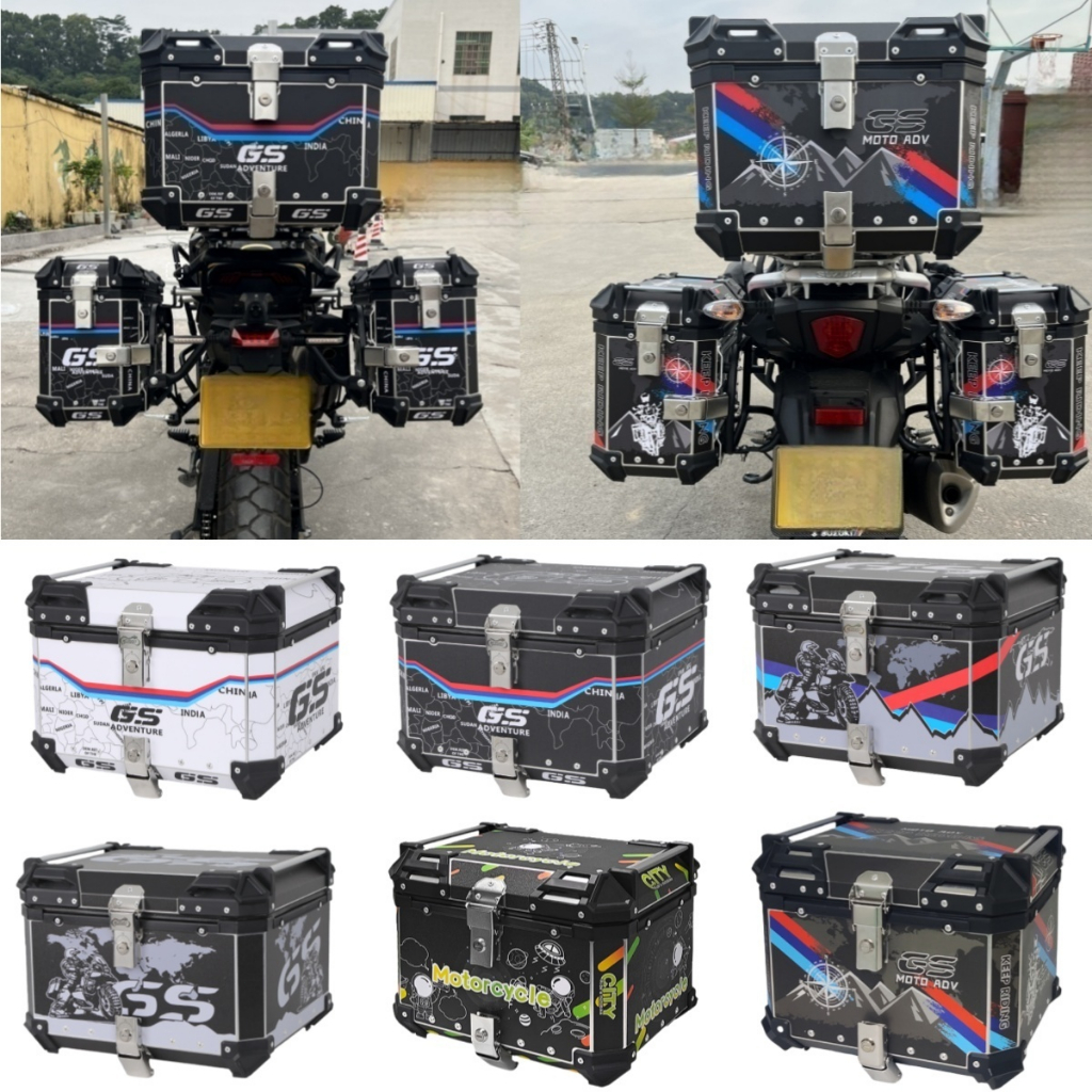 36L 45L 55L รถมอเตอร์ไซค์ด้านบน, กล่องหางมอเตอร์ไซค์อลูมิเนียมอัลลอยด์อลูมิเนียมที่มีพนักพิง, กล่องเก็บกระเป๋าเก็บของ