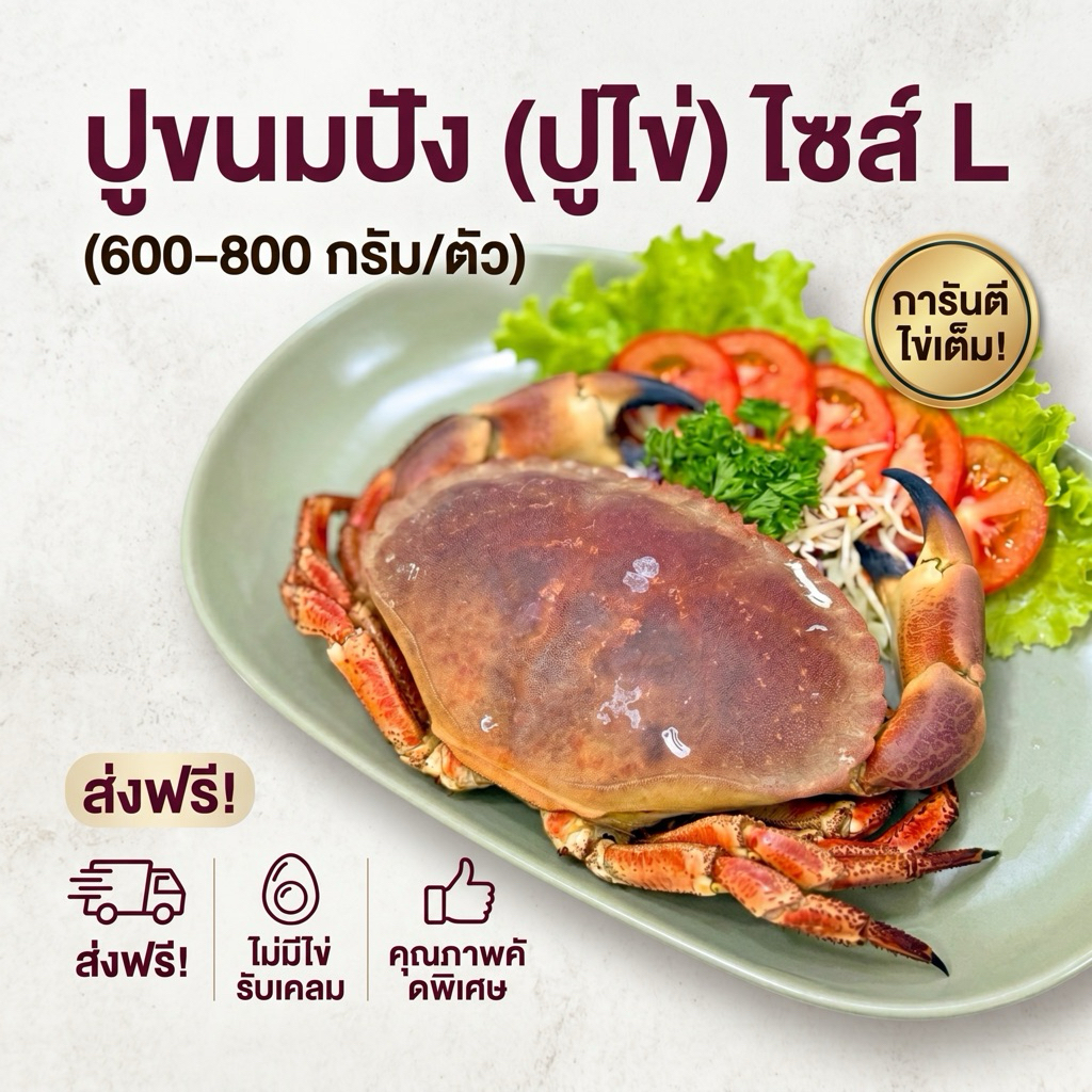 ปูขนมปังแช่แข็ง ตัวใหญ่ ไข่แน่น เปลือกบาง ขนาด 600-800 และ 800-1000 กรัม