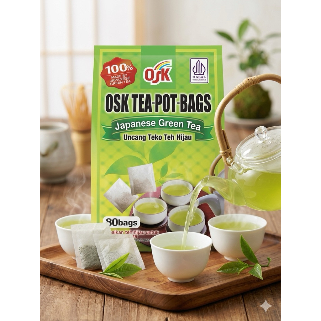 OSK japanese green tea ชาเขียว ญี่ปุ่น 1 ห่อ บรรจุ 80 ซอง