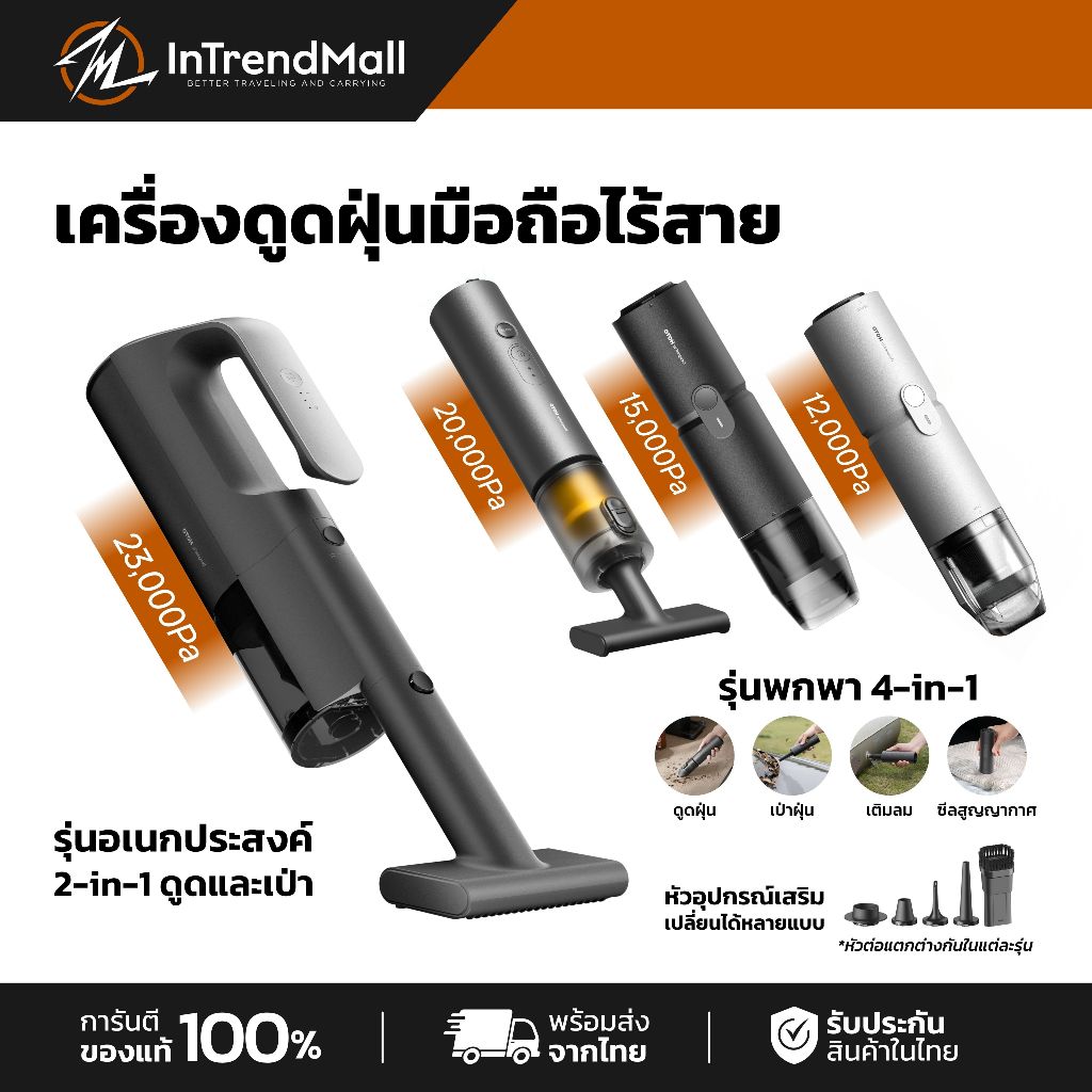 HOTO Car Vacuum/Handheld/BlowVac Vacuum เครื่องดูดฝุ่นมือถือไร้สาย เล็กพกง่าย ดูดแรง 12,000-23,000Pa ดูด ฝุ่น ไร้ สาย