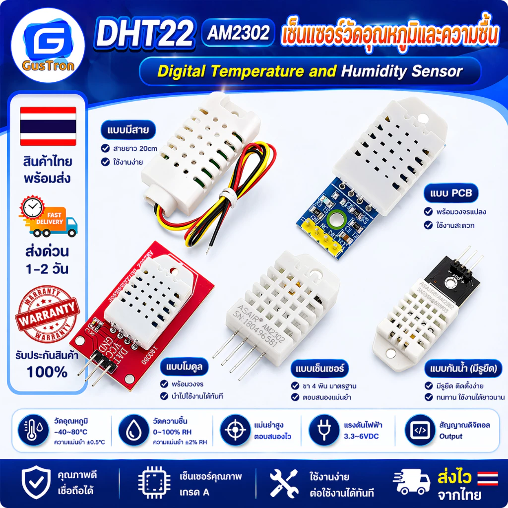 DHT22 AM2302 เซ็นเซอร์วัดอุณหภูมิและความชื้น Digital Temperature and Humidity Sensor