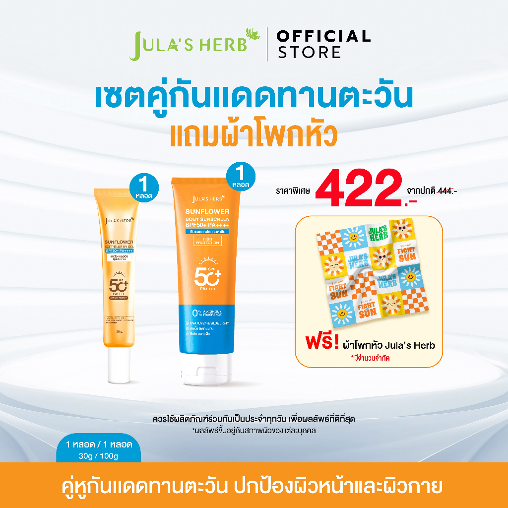 [เเถมผ้าโพกหัว] กันเเดดทานตะวันทาหน้า 1 หลอด 30g, กันเเดดทาตัวทานตะวัน 1 หลอด 100g