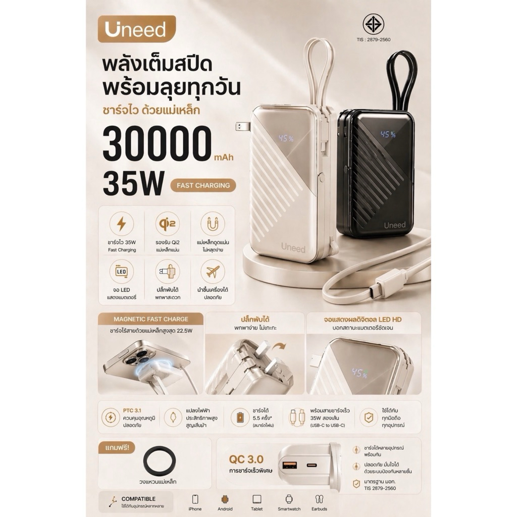แบตเตอรี่สำรอง-UNEED-30,000-mAh-7in1