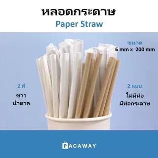 [100 ชิ้น] หลอดกระดาษ สีขาว 6 มม x 200 มม เป็นมิตรกับสิ่งแวดล้อม ย่อยสลายได้ Paper Straw