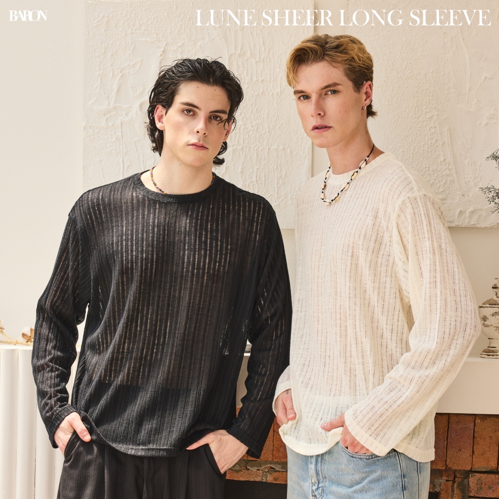 BARON — Lune Sheer Long Sleeve เสื้อแขนยาวผ้าโปร่งบางลายริ้วในตัว ทรง Oversize