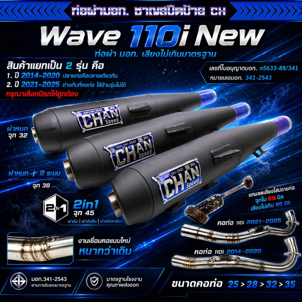 [Jnpracing] ท่อผ่า 110i ปี14-20 ทุกชนิด งานชาญสปีด ใส่110iปี2014-2020 แถมสติ้กเกอร์ร้านและท้ายชาญสปีด Chanspeed ..