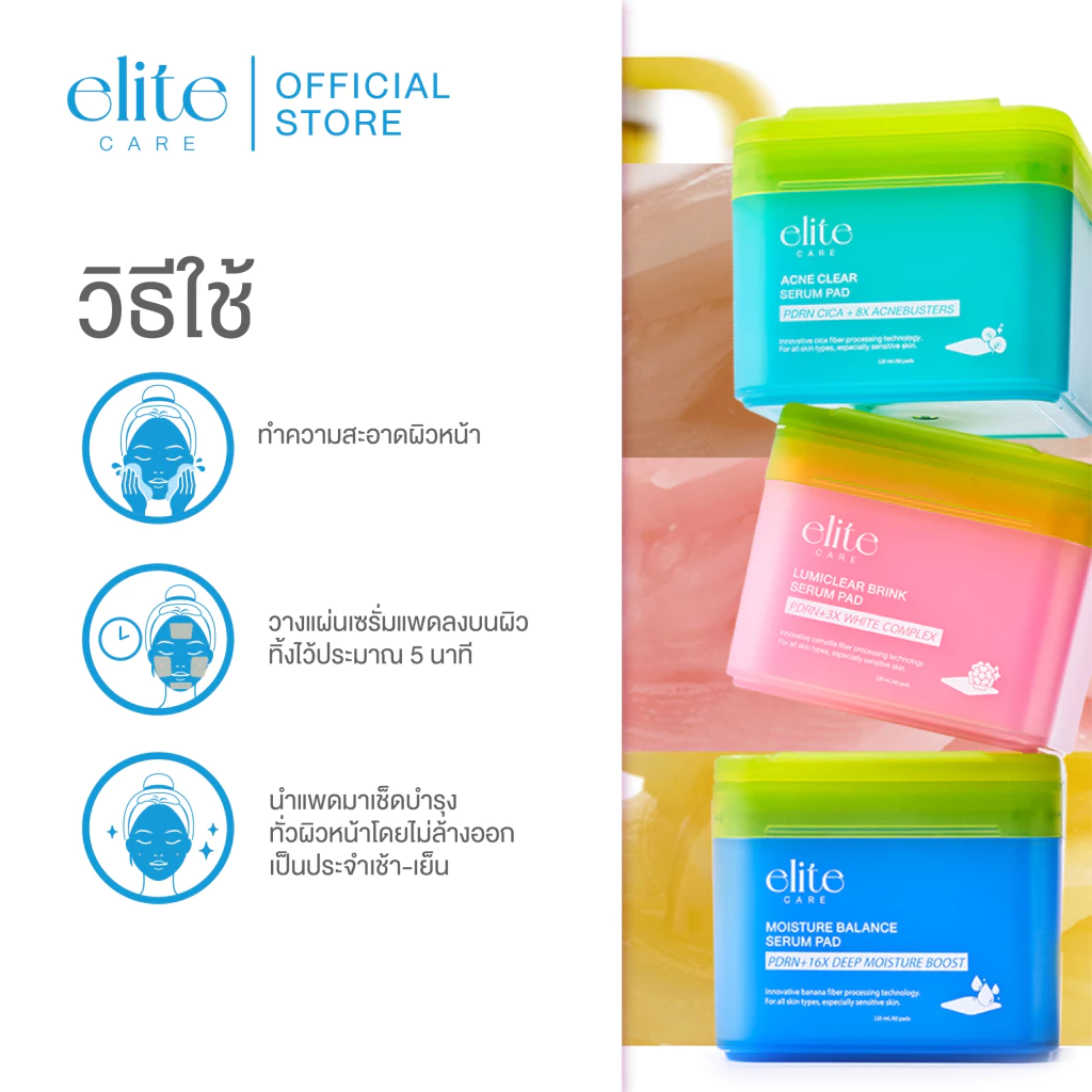 Elite Care Serum Pad PDRN CICA 60 แผ่น Acne Clear & Lumiclear thumbnail 9