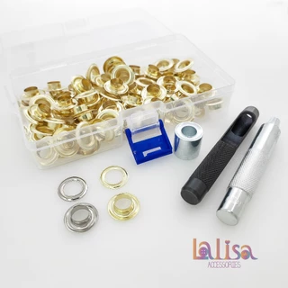ชุดตาไก่พร้อมเครื่องตอกครบเซ็ต พร้อมใช้งาน งานช่าง งานหนังติดตั้งง่าย Alloy eyelet with tool PS-3008