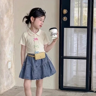 เสื้อยืดแขนสั้นสำหรับเด็กผู้หญิง ดีไซน์เก๋และน่ารัก ตกแต่งด้วยโบว์สามมิติ ทำจากผ้าไหมน้ำแข็งเนื้อเบาและระบายอากาศได้ดี