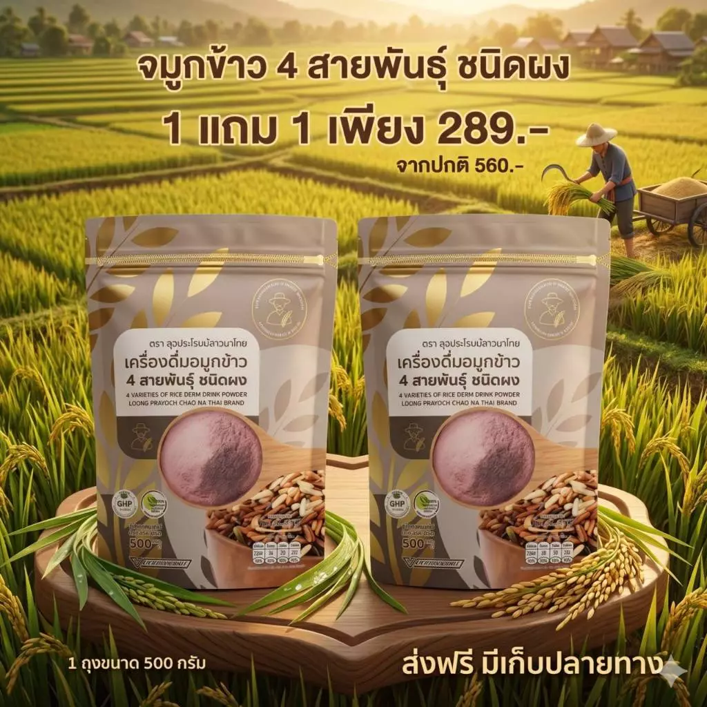 โปร 1แถม1 จมูกข้าว 4 สายพันธุ์ ถุง 500 กรัม ตราลุงประโยชน์