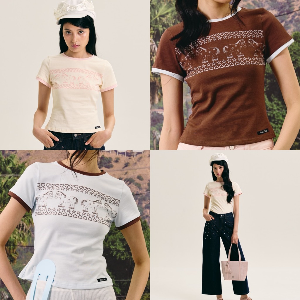 [พร้อมส่ง] CHUUCHOP - (S-4XL) Dolly Tee เสื้อยืดแขนสั้นคอกลม สกรีนลายแต่งขอบทูโทน ผ้านุ่ม ยืดหยุ่น ใส่สบาย (C8562)