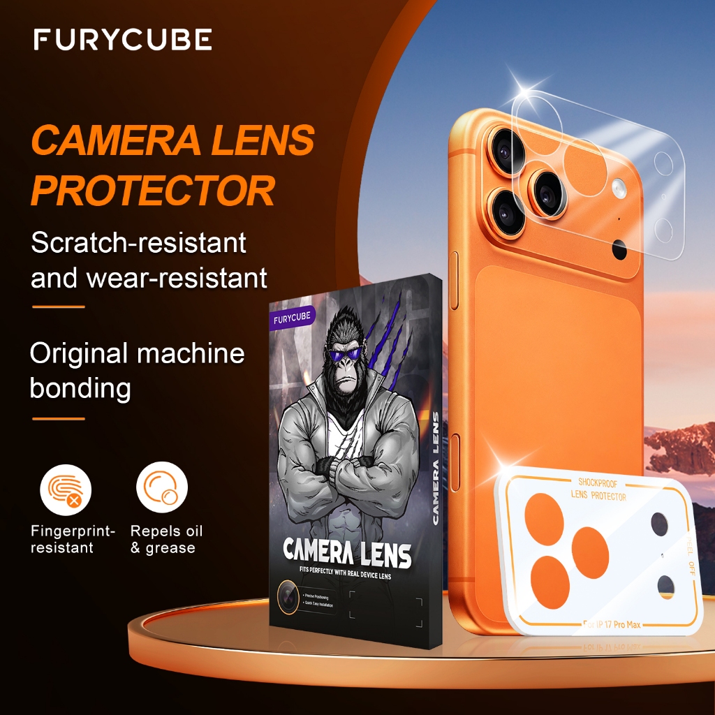 FURYCUBE ฟิล์มกันรอยฐานเลนส์กล้อง สำหรับ iPhone 17Pro/17ProMax มีบล็อกช่วยติด ติดง่ายติดเองได้