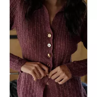 knitCircle - OCEAN LACE knit Shirt เสื้อคาดิแกนไหมพรม ทรงหลวม แขนยาวติดกระดุมหน้า ผ้าถักลายริบโปร่งเล็กน้อย มี texture