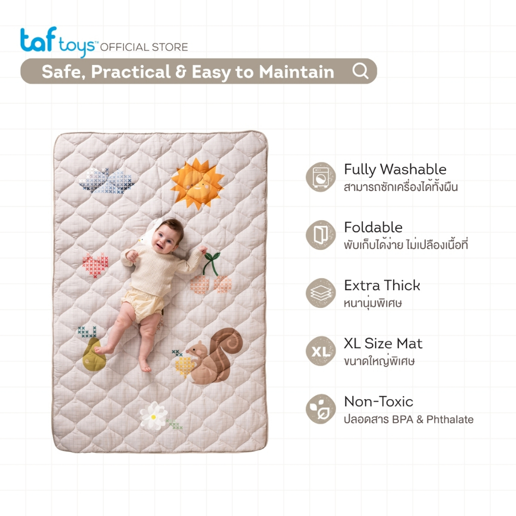 Taf Toys แผ่นรองคลาน พับได้ Fantasy Bloom Quilted Playmat แผ่นกิจกรรม ของใช้เด็กแรกเกิด รูปที่ 6
