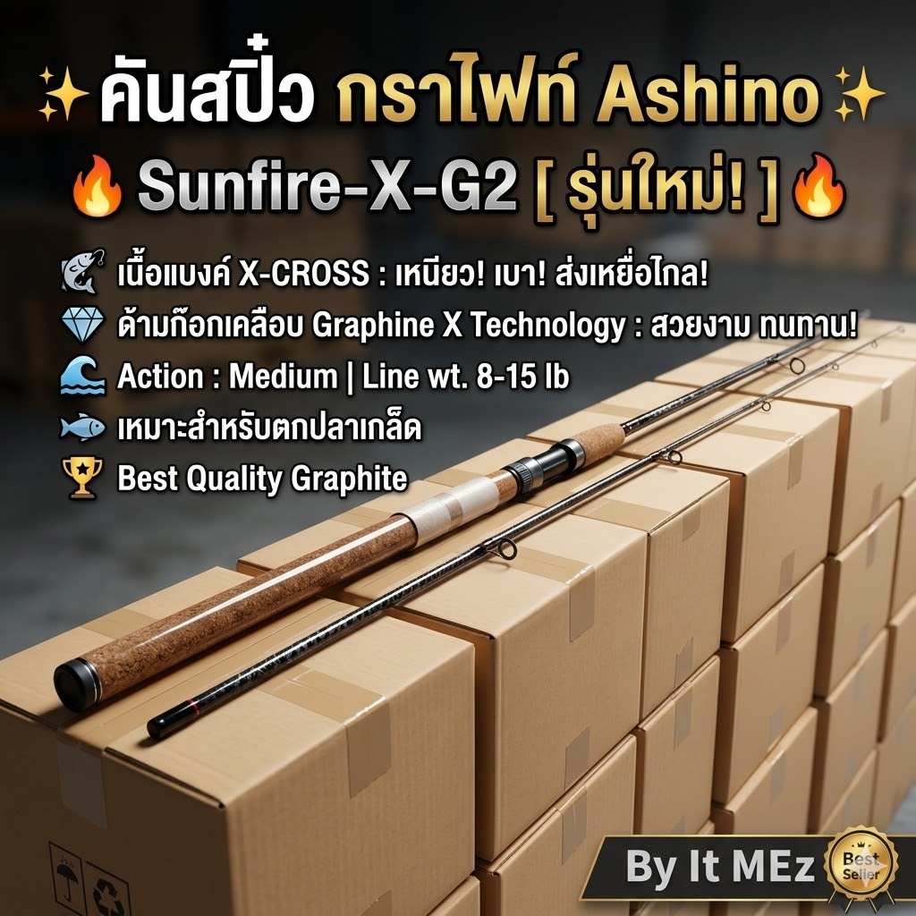 [ รับตรงจากบริษัท ] คันเบ็ดตกปลา คันสปิ๋ว กราไฟท์ Ashino Sunfire-X-G2 Line wt. 8-15 lb เหมาะสำหรับ ตกปลาเกล็ด ตกสปิ๋ว Sp