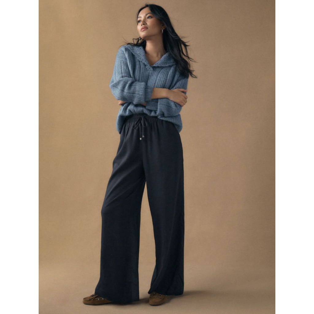 Next petite Navy Blue Linen กางเกงขายาวทรงหลวมผ้าลินินผสม (สีน้ำเงินกรม) งานใหม่/หลุดQC