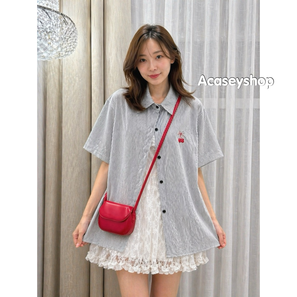 Acasey เสื้อเชิ้ตแขนสั้น ปักลายเชอรี่ ใหญ่ อก 44นิ้ว รูปที่ 7