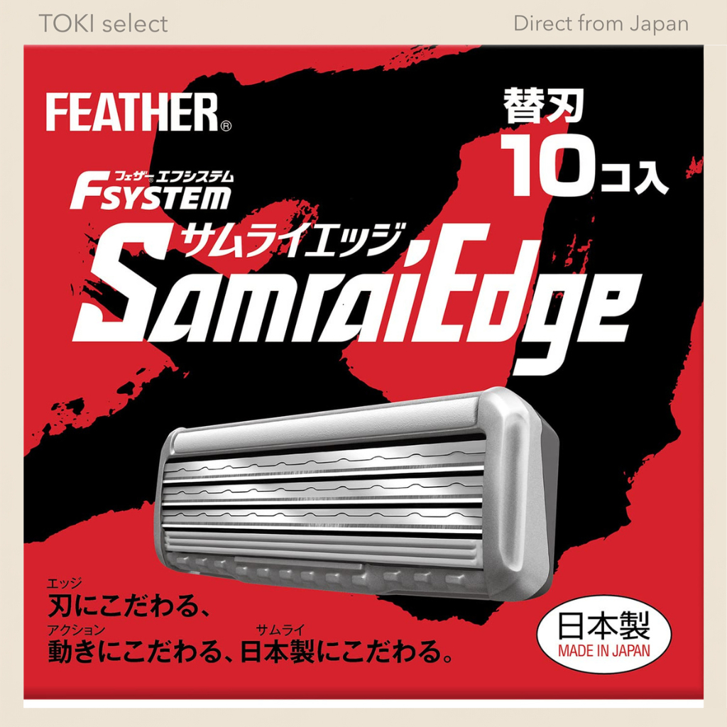 FEATHER Samurai Edge Replacement Blades 10 Pack Made in Japan 3-Blade Razor T-Shape for Men's Shavin