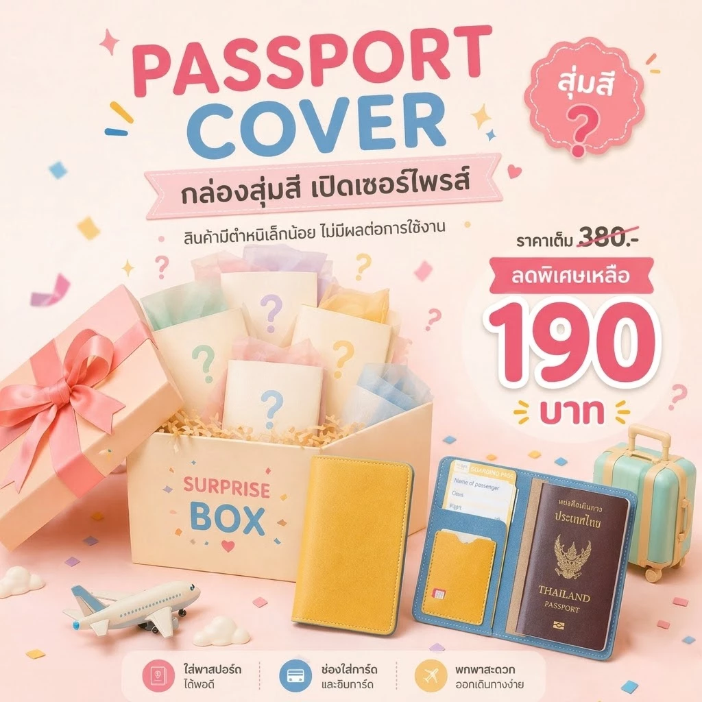 (สินค้าหลุด QC) Mystery Passport Cover Box สุ่มสีพาสปอร์ตคัฟเวอร์สุดคิ้วท์ ตำหนิเล็กน้อย