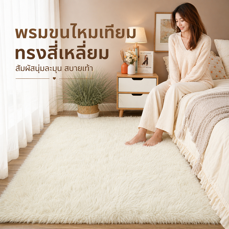 พรมขนนุ่มฟู หนานุ่มพิเศษ กันลื่น ซักง่าย แต่งห้องนอน-ห้องนั่งเล่นสวย มีหลายขนาด พร้อมส่ง COD