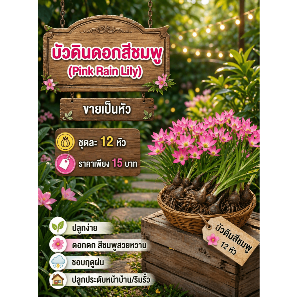 หัวบัวดินดอกสีชมพู(ส่งเป็นหัว) ชุดละ12หัว