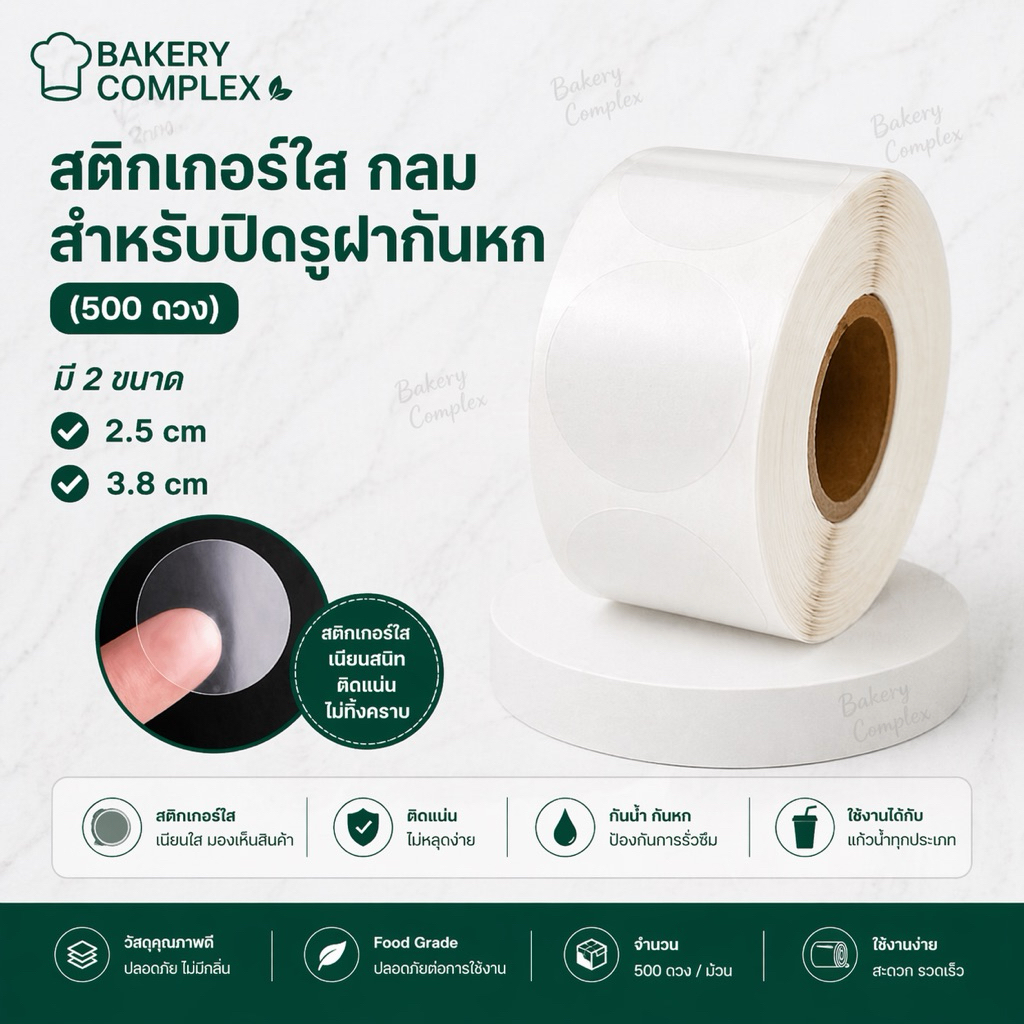 🚚ส่งฟรี ส่งทุกวัน🔥 สติกเกอร์ใส กลม สำหรับปิดรูฝากันหก 2.5cm และ 3.8cm (500 ดวง)