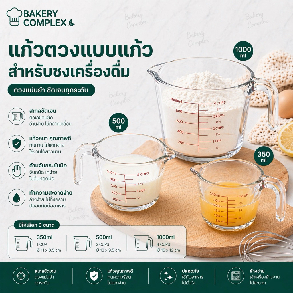 ถ้วยตวงแก้ว แก้วตวง เหยือกตวง พิมพ์สเกล ทนความร้อน สำหรับตวงของเหลว ชงเครื่องดื่ม ทำอาหารและเบเกอรี่