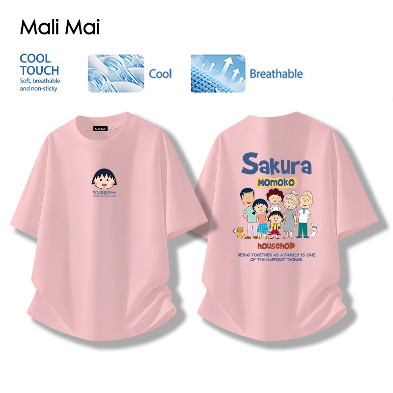 แขนสั้น คอกลม หลวมและสะดวกสบาย ระบายอากาศได้ Chibi Maruko-chan อนิเมะ (ส่งเร็ว จัดส่งจากไทย)